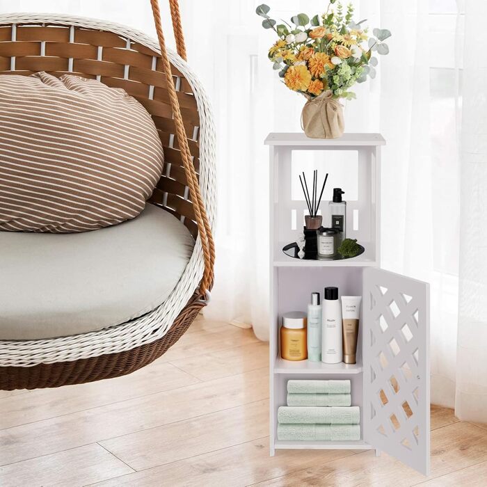 Невелика біла шафа для зберігання у ванній кімнаті, 3-рівневий окремостоячий органайзер з дверцятами, водонепроникна підлогова шафа для спальні, туалету, вітальні, офісу