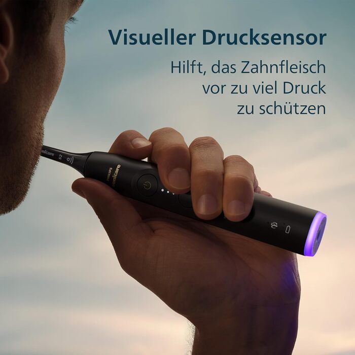 Електрична зубна щітка технологія нового покоління, датчик тиску, 6 режимів чищення, SmartTimer, BrushPacer, до 21 дня роботи від одного заряду, дорожній кейс, чорний колір, HX7401/12, 6100