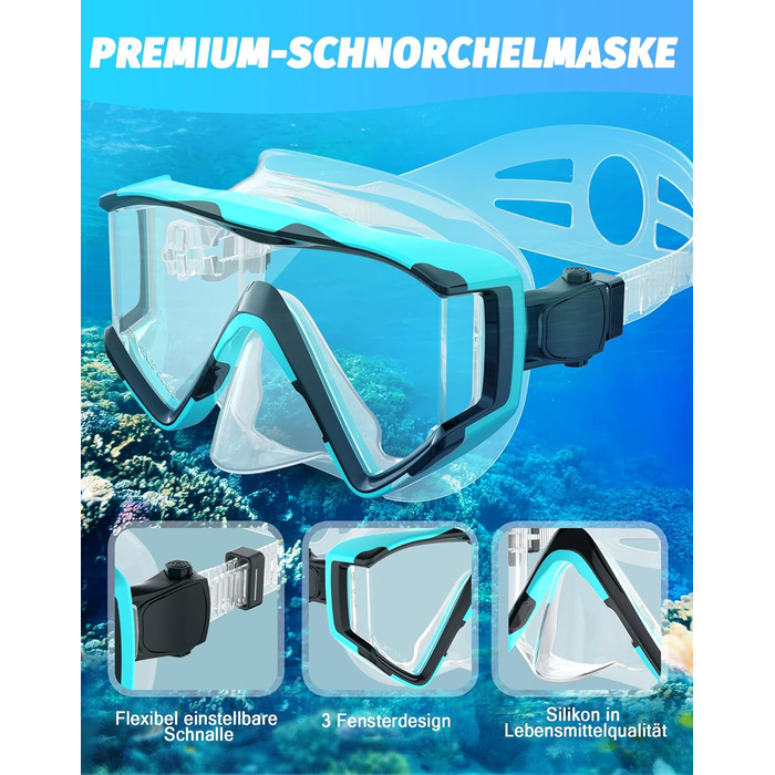 Набір для дорослого підводного плавання, покращена маска для дайвінгу та трубка, набір масок для підводного плавання із сухим верхом, професійне спорядження для дорослого підводного плавання, плавання, дайвінгу та підводного плавання з аквалангом (прозори