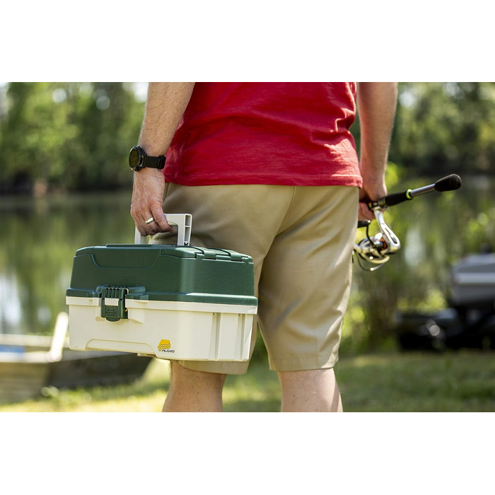 Рибальський ящик Plano з 3 відділеннями та подвійним доступом, темно-зелений, металевий/білий, преміум-сховище для рибальського спорядження, один розмір темно-зелений металевий/білий потрійні сумки та коробки