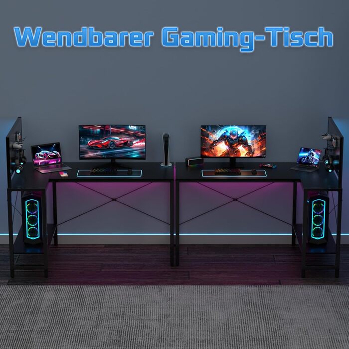 Г-подібний кутовий стіл, 125x70 см з шухлядами та перфорованою дошкою, регульована по висоті бічна панель, ергономічний ігровий стіл висотою 75 см, для домашнього офісу, потокового відео та ігор, чорний