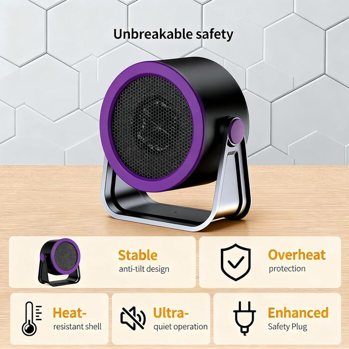 Портативний вентилятор-обігрівач, швидконагріваючий персональний настільний обігрівач із захистом від перегріву, тихий міні-обігрівач для офісу (під столом), спальні та приміщень
