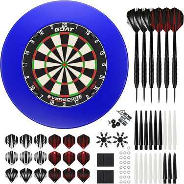 Набір сталевих мішень для дартсу Everscore NXT LVL, включаючи оправу для дротиків (12 см) та набір аксесуарів для дротиків KOTO Steeltip Black, 90 предметів, професійна сизалева мішень для дартсу з синього кольору Мадагаскару.