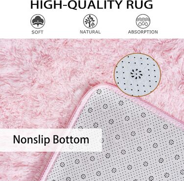 Пухнастий килим,Рожевий килим для дитячої кімнати,Килим з високим ворсом, що миється для спальні,вітальні (Рожевий,80120 см) 80120
