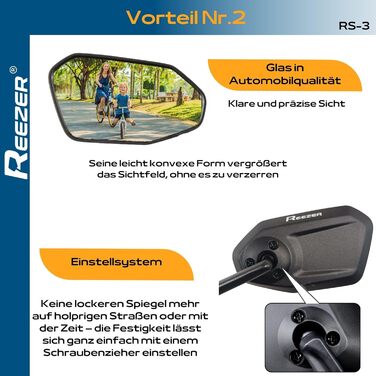 Лівостороннє велосипедне дзеркало REEZER RS3 з надзвичайно великою дзеркальною поверхнею - Регульоване на 360 велосипедне дзеркало для керма електровелосипеда та електросамоката - Дзеркало заднього виду, сумісне з усіма моделями - ЛІВОРУЧЕ