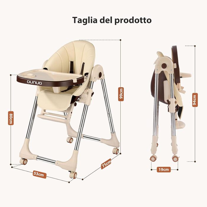 Дитячий стільчик для годування OUNUO Регульований і складний дитячий стільчик для годування Зростаючий дитячий стільчик для годува