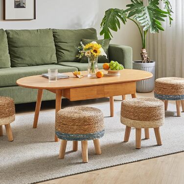 Пуф/підніжжя YMYNY з натуральної морської трави та соснових ніжок, сільський стиль, ручної роботи, для спальні, вітальні, для використання на вулиці, білий 323232 см HBD027W