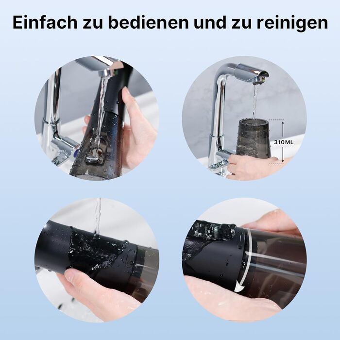 Бездротовий іригатор для порожнини рота, електричний зубний іригатор з 5 режимами, 4 насадками, резервуаром для води 310 мл та водонепроникністю IPX7. Іригатор, визнаний найкращим у тестах для очищення в подорожах, покращує здоров'я зубів. Чорний колір.