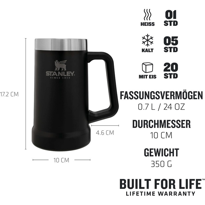 Мл - Термокружка зберігає пиво холодним протягом 7 годин - Термокружка з ручкою - Пивний кухоль у вінтажному стилі - Можна мити в