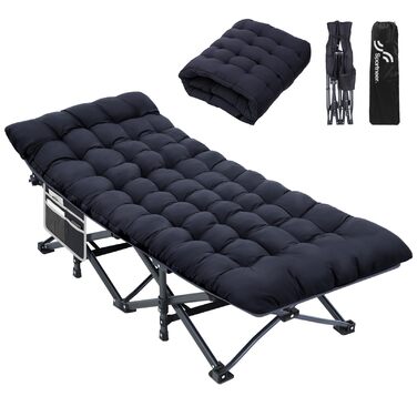 Розкладне ліжко Sportneer з матрацом, ширина 71 см, вантажопідйомність 204 кг, гостьове ліжко, туристичне ліжко, похідне ліжко з сумкою для зберігання для дорослих, для вулиці, в приміщенні, саду, кемпінгу, подорожей, 188 см 71 см 37 см, чорнийчорний