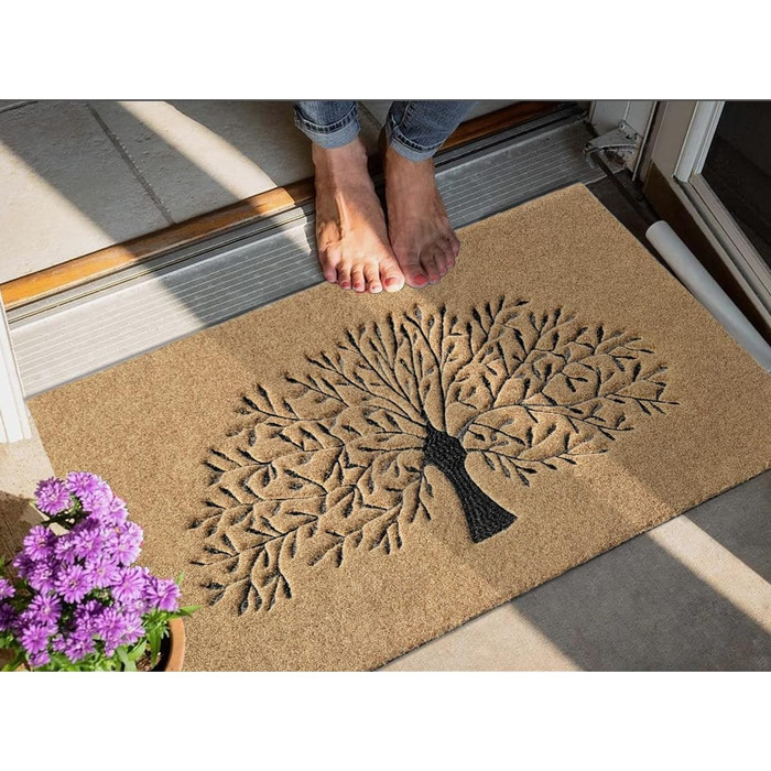 Килимок для привітання &quotДерево життя&quot для використання на вулиці в приміщенні, килимок для передніх дверей, міцний, водонепроникний, нековзний, для входу, коридору, кухні, легко чиститься, гумовий килимок 45x70, коричневий, дерево та коричневий, 4