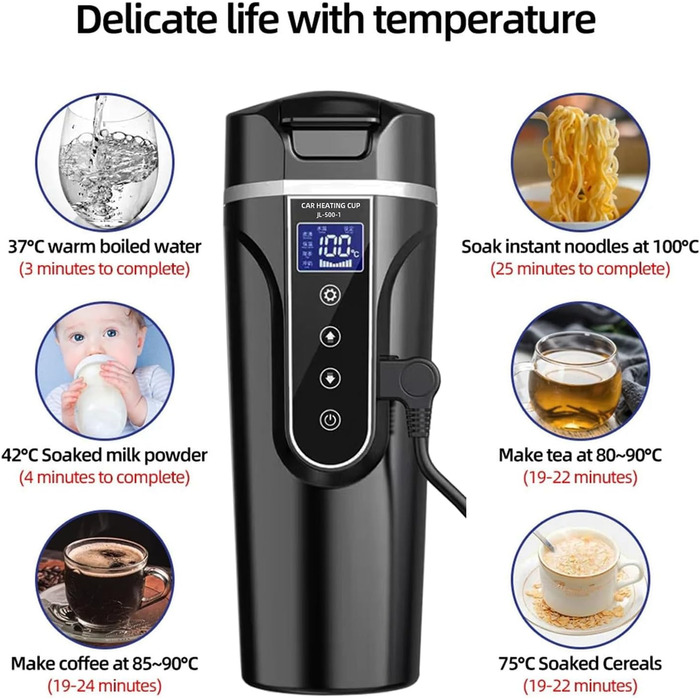 Чайник з підігрівом для автомобіля, міні-чайник для подорожей 12 В, прикурювач, електричний чайник з нержавіючої сталі 304, колба-