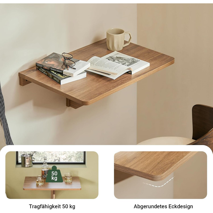 Настінний розкладний стіл SoBuy, розкладний обідній стіл, компактний кухонний стіл, компактний дизайн, розкладний стіл для невеликих приміщень, настінний стіл, 60x40 см, вінтажний FWT03-PF