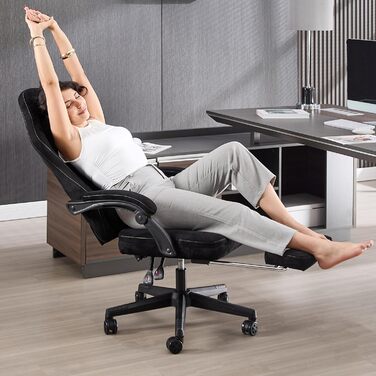 Ігрове крісло Fizzin, ергономічне ігрове крісло з висувною підставкою для ніг, регульованим підголівником, поперековою опорою (чорне)