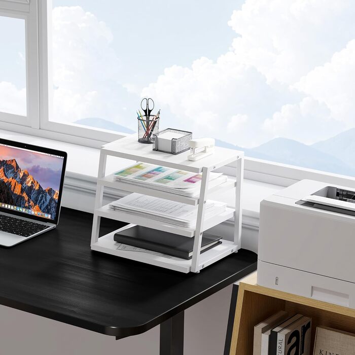 Органайзер для столу Fenge, 4-рівневий дерев&39яний тримач для документів, лоток для паперу A4, лоток для файлів, тримач для журналів, лоток для листів, органайзер для паперових журналів для офісу та дому (білий)