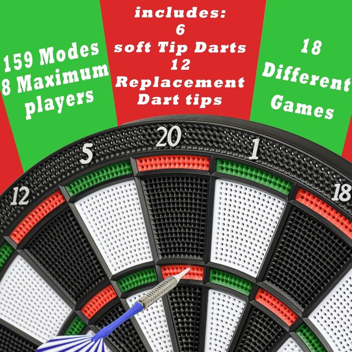 Електронні мішки для дартсу для дорослих та дітей з цифровим світлодіодним дисплеєм для відображення результатів та м&39якими наконечниками для дартсу, автоматична гра з електронним підрахунком очок, 28 ігор, 159 режимів, підходить