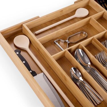 Лоток для столових приборів Blumtal з бамбука - Роздільник для кухонних приборів з регулюванням розміру - Органайзер для столових