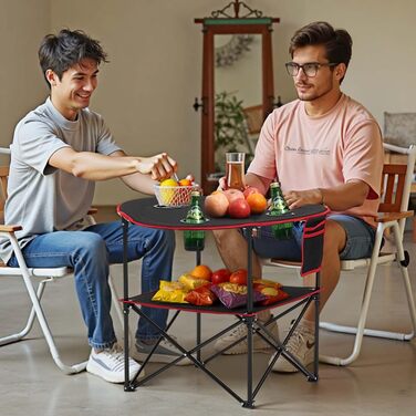 Складаний фуршетний стіл VEVOR, портативний універсальний стіл, 72 x 72 см, водонепроникний стіл з тканини Оксфорд 600D з сумкою для перенесення та 4 підставками для напоїв, садовий стіл, кемпінговий стіл для вечірок та пікніків, чорний