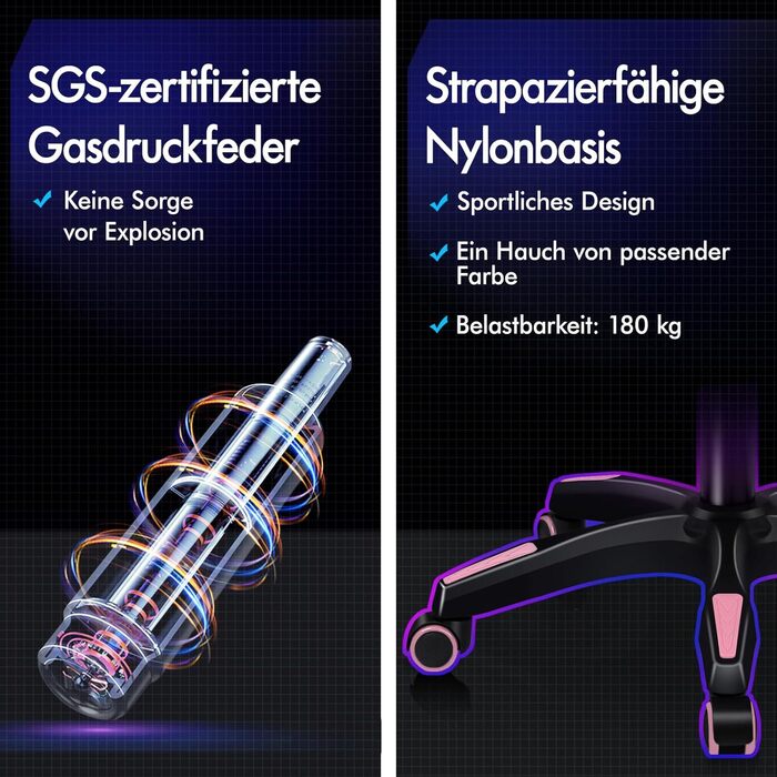 Ігрове крісло ALFORDSON, офісне крісло, з 2-точковим масажем, підставкою для ніг, підголівником та поперековою подушкою, регульована спинка 150, штучна шкіра, рожевий