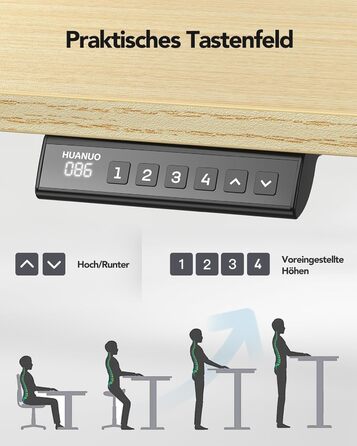 Каркас столу HUANUO з регульованою висотою та безщітковим двигуном, вантажопідйомність 100 кг, ніжки столу, регульована висота каркаса столу для стільниць 110x200 см, тільки каркас, чорний