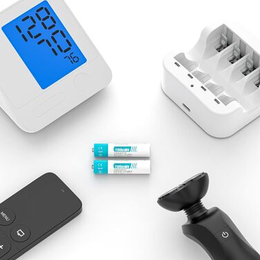 Акумуляторні літієві батарейки AAA 1,5 В - Висока ємність 1100 мВтгод - 1300 циклів зарядки - 8 батарейок із зарядним пристроєм, швидка зарядка за 2 години, постійна потужність, низький саморозряд. Батарейки із зарядним пристроєм, 8 шт. білий зарядний при