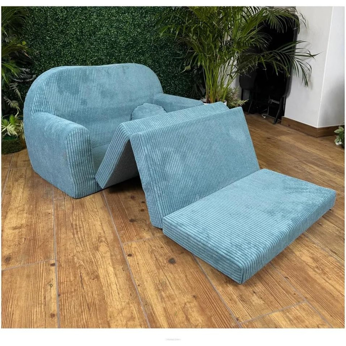 Дитячий диван, Складаний, М&39який - Ігровий диван з розкладкою 96x57x48 см - Дитячий диван з функцією сну - М&39який розкладний диван, сертифікований Oeko-TEX, вкл. 2 подушки, Бірюзовий