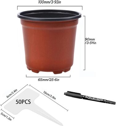 Пластикові горщики для рослин Abimar 10 см, 50 шт. , квіткові горщики для рослин, круглі горщики для вирощування з етикетками для
