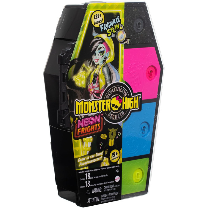 Лялька Monster High Skulltimate Secrets Френкі Штейн Neon Frights неонові сюрпризи, світні аксесуари, ключ Color-Reveal, для дітей від 6 років, HNF79