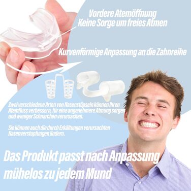 Пробка для хропіння проти хропіння, регульована пробка для хропіння проти хропіння, шина для хропіння проти хропіння з носовим розширювачем 8 розмірів, багаторазова прозора прозора капа для рота Stop Snore для чоловіків і жінок