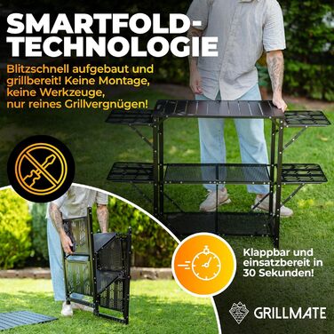 Складаний стіл для гриля на відкритому повітрі, стійкий до погодних умов Бічний стіл для гриля, стіл для гриля, балкону, кемпінгу, саду Складана кемпінгова кухня з іржостійкого алюмінію вантажопідйомність 50 кг, включаючи сумку для перенесення