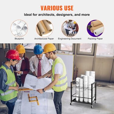 Стійка для зберігання креслень VEVOR, тримач для креслень з 12 відділеннями та колесами, мобільний металевий візок для зберігання креслень для карт, плакатів, архітектурних планів, для дому, офісу, школи, 12 слотів