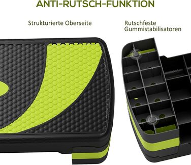 Фітнес-степер HOMCOM з регульованою висотою та протиковзкою поверхнею, 3 рівні (10/15/20 см), нековзна степ-лава для дому, тренажерного залу, офісу, пластик, чорнийзелений