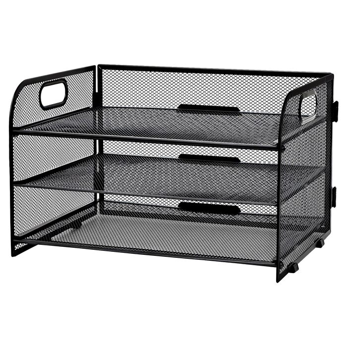 Органайзер для столу з ручкою, 3-ярусний лоток для листів, сітчасті відділення для документів формату А4, органайзер для паперових листів формату А4, лоток для документів, чорний.