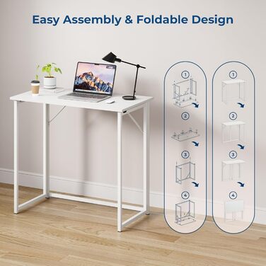 Складаний стіл Dripex, Складаний стіл 80 x 46 x 74 см, Невеликий складний комп&39ютерний стіл, Компактний стіл для домашнього офісу, кабінету, ПК (Білий - Потрібне складання)