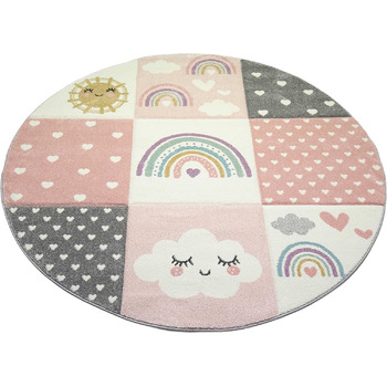 Килим мрія круглий дитяча кімната килим килим грати килим веселка серця хмари рожевий кремовий сірий розмір 160 см круглий 160 см