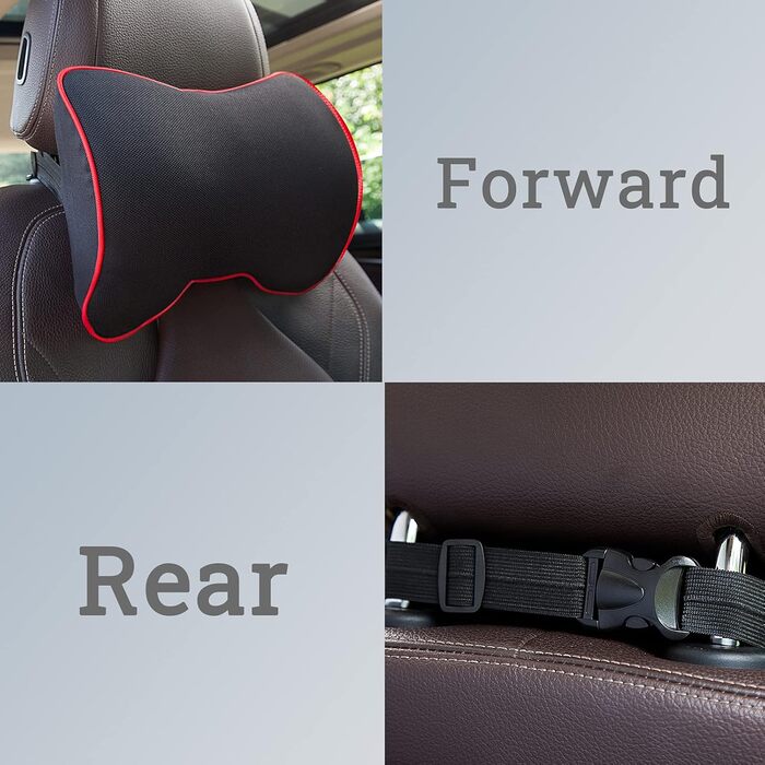 Автомобільна подушка для шиї ZATOOTO, подушка для шиї з піни з ефектом пам&39яті, подушка для голови, має регульований плечовий ремінь та чохол, який можна прати, для водія або пасажира, зручна, м&39яка та дихаюча (чорна) з червоною обробкою