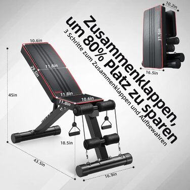 Складана силова лава YOLEO, багатофункціональна тренувальна фітнес-лава, тренажер для пресу, похила лава з 6-позиційною регульованою спинкою/3-позиційною регульованою подушкою сидіння, вантажопідйомність 300 кг, чорний колір