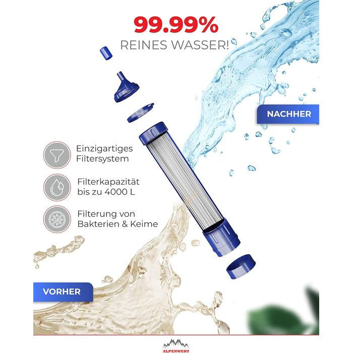 Зовнішній фільтр для води ALPENWERT - фільтр для питної води на 4000 літрів відфільтрованої води - очищення питної води, яка вбиває 99,99 усіх мікробів і бактерій