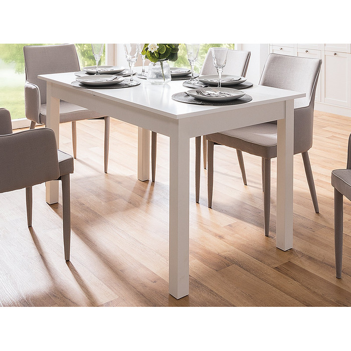 Розсувний обідній стіл mbelando на 4 ніжках білого кольору, стійкий до ударів та подряпин, вміщує до 6 осіб - 120 (160) x 76,5 x 70 см (Ш/В/Г) Розсувний стіл, дерев&39яний стіл, обідній стіл, кухонний стіл, прямокутний 120 см, білий