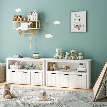 Дитяча полиця з ящиками на коліщатках, меблі для дитячої кімнати, полиця для іграшок, дитяча шафа, полиця біла з 3 ящиками, скрині