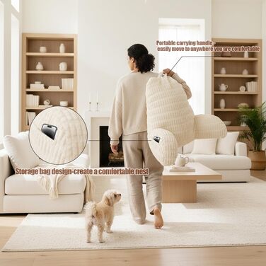 Подушка для читання CEWROM зі спинкою для дорослих, 80 * 40 * 55 см, ідеально підходить для підтримки спини, комфортна подушка для читання на ліжку, дивані або підлозі (бежевий)