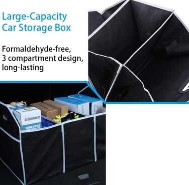 Органайзер для багажника автомобіля, трисекційний, складаний, преміум-матеріал, для позашляховиків, седанів, легкових та вантажних автомобілів, чорний