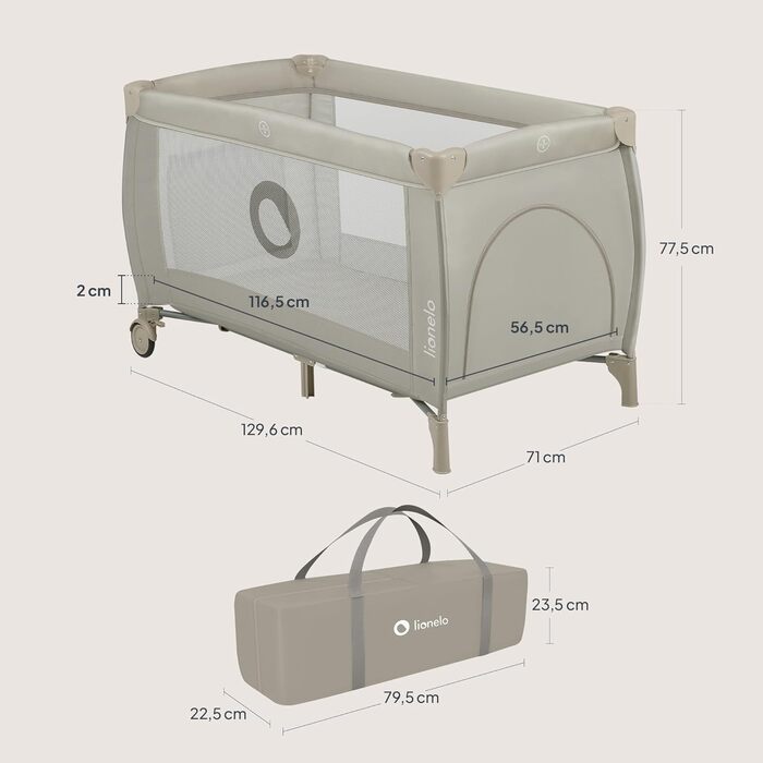 Дитяче ліжечко Lionelo Stefi Plus для подорожей до 15 кг, з матрацом, бічний вхід, блискавка, високоякісний пінопластовий матрац, бежевий