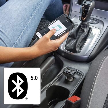 Передавач Hama Bluetooth для автомагнітоли з автомобільним зарядним пристроєм (автомобільний адаптер для гнізда прикурювача з роз'ємами для microSD, USB-накопичувача та для заряджання, бездротовий передавач Bluetooth) сірий