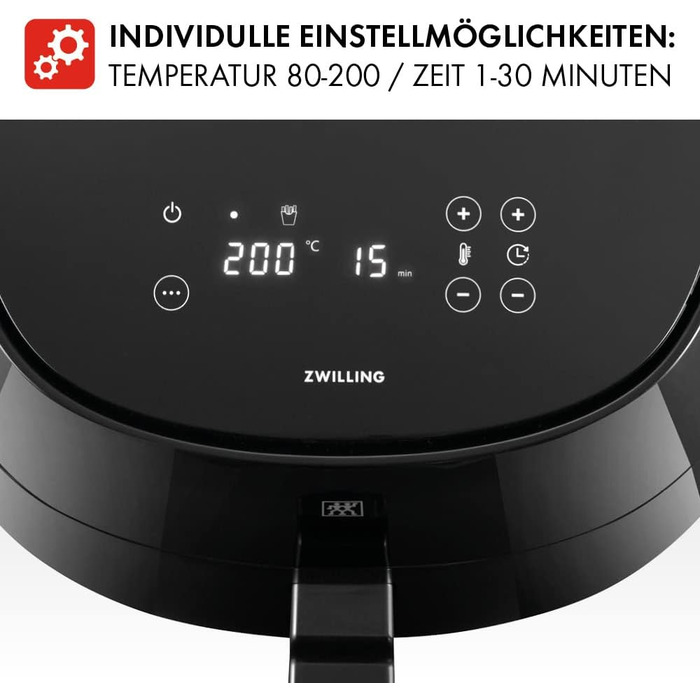 Аерофритюрниця ZWILLING / Фритюрниця з гарячим повітрям, 4 л, 6 програм, 1 400 Вт, смаження у фритюрі, приготування та випічка без жиру, включаючи книгу рецептів, чорна