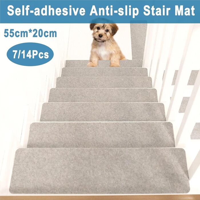 Сходинки 7/14 шт. 45x20 см Килимок для сходів Протиковзкі сходинки Підлога для сходів Самоклеюча підкладка для сходів Липка підкладка Килими Килимове вирізання своїми руками для захисту сходів (темно-сірий, 7 шт. 45x20 см) 7 шт. 45x20 см темно-сірий