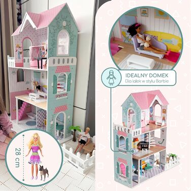 Дерев&39яний ляльковий будиночок 123 см зі світлодіодним підсвічуванням Великий ляльковий будиночок для дітей віком від 3 років з меблями та садом Ляльковий будиночок з підсвічуванням та аксесуарами Креативний ігровий будиночок для дівчаток