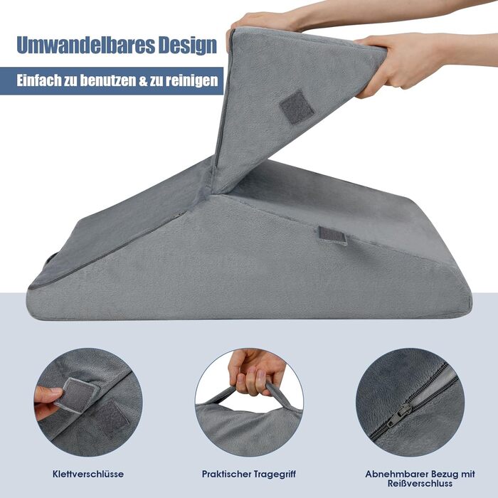 Подушка-клин COSTWAY, подушка для читання, подушка для спини та ніг, чохол з піни з ефектом пам&39яті, який можна прати, рефлюксна подушка для дорослого ліжка, ергономічна подушка для ніг, розслаблююча подушка для ліжка та дивана, сіра