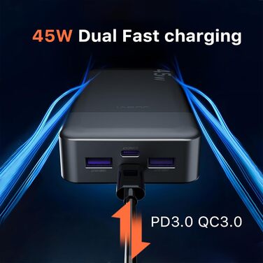 Чорний), 20000mAh 45W Portable Charger, PD3.0 QC4.0 Fast Charging 4-Port with LED Display, Battery Pack Charger Portable for MacBook, iPhone 15 14 13 Pro Samsung S23 S22 (