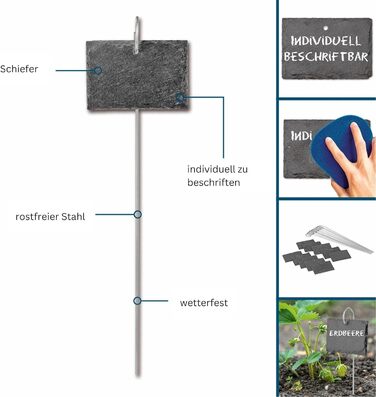 Знаки посадки шиферу Hoberg - набір з 10 Стійкий до погодних умов, багаторазовий Індивідуальне маркування рослин, трав і квітів Зі сталевими шипами Розміри 10 x 7 x 0,5 см Квадрат Прямокутник